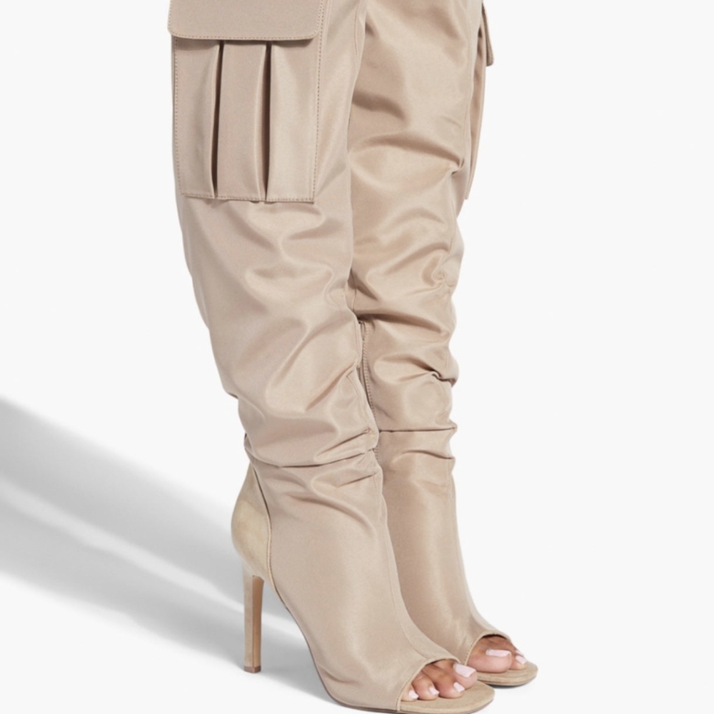 Tan Over The Knee Open Toe Boots